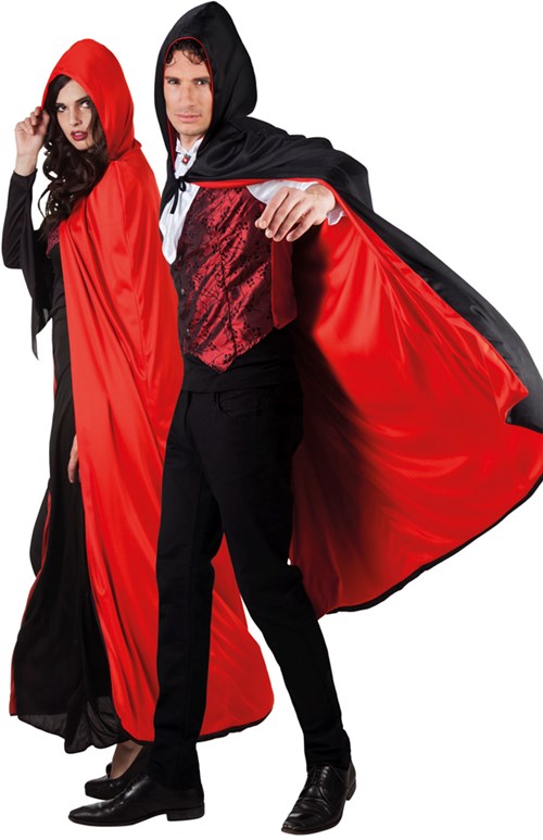 Cape met Capuchon Zwart/Rood 170cm