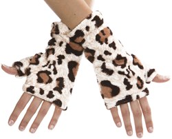 Vingerloze Handschoenen Pluche Luipaard 2st.