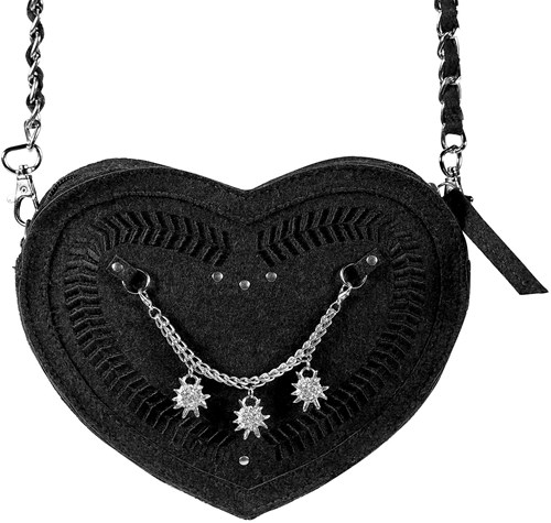 Tiroler Tasje Hartje Zwart met Ketting-2