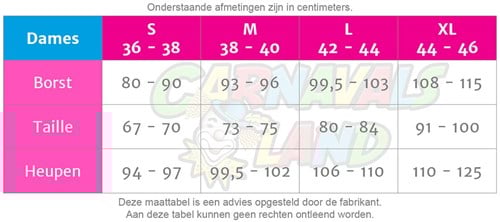 Bunnies maattabel 2025