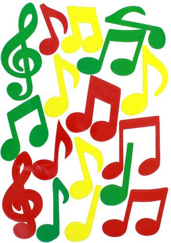 Raamsticker Muzieknoten Rood-Geel-Groen (35x50cm)