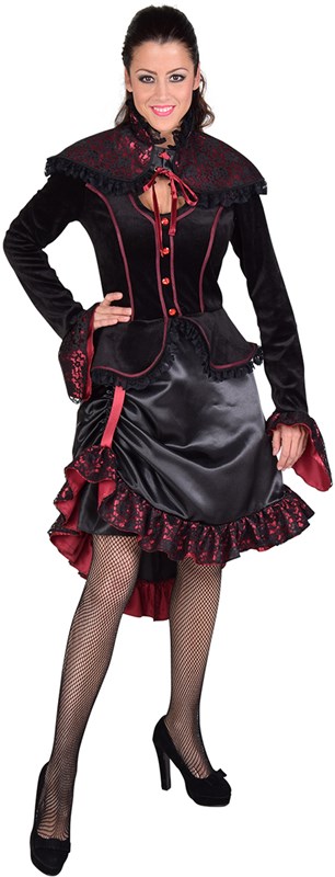 Damesjurk Steampunk Victoria Zwart/Rood-2
