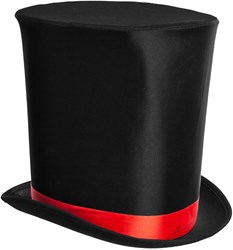 Hoge Hoed Zwart Luxe (Extra Hoog) met Rode Band