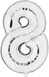Folieballon Cijfer 8 Zilver 100cm