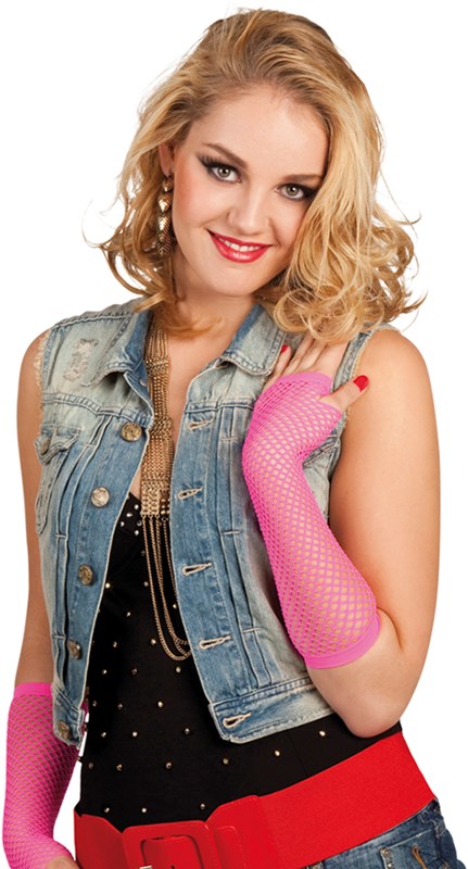 Nethandschoenen Vingerloos Lang Fluor Pink