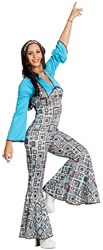 Hippie Disco Jumpsuit Retro Grijs-Turquoise 