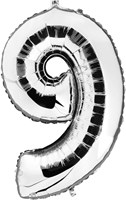 Folieballon Cijfer 9 Zilver 100cm
