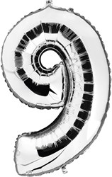 Folieballon Cijfer 9 Zilver 100cm