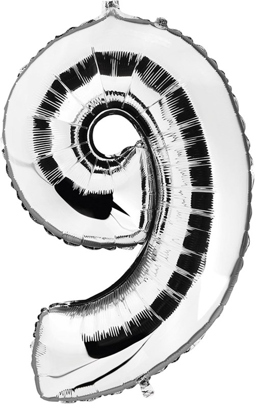 Folieballon Cijfer 9 Zilver 100cm