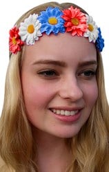 Haarbandje Bloemen Rood/Wit/Blauw