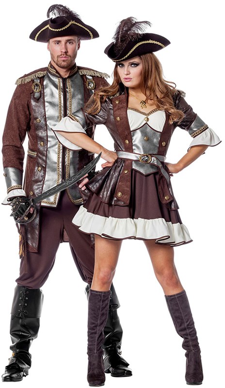 Dames Piratenjurk Bruin-Zilver Luxe (duo)