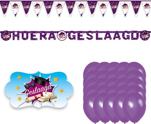 Feestpakket Geslaagd Paars-Wit