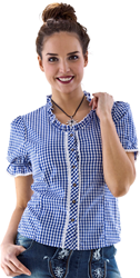 Dames Trachtenblouse Blauw-Wit (100% Katoen) 