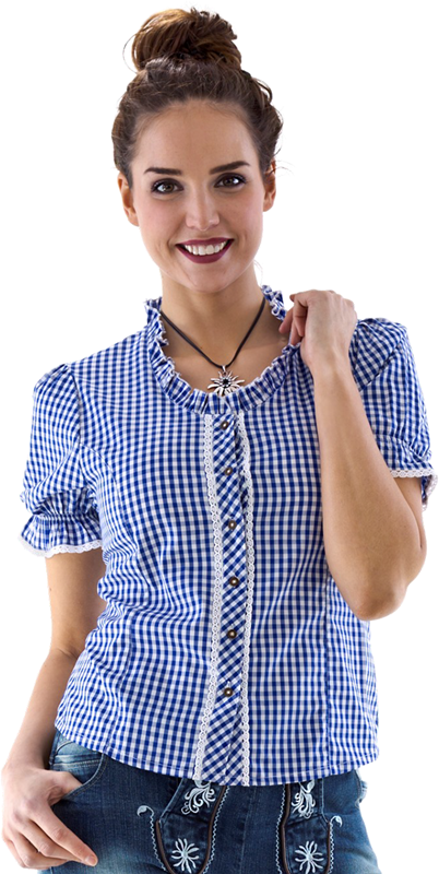 Dames Trachtenblouse Blauw-Wit (100% Katoen) 