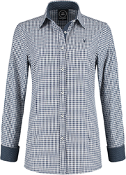 Tiroler Trachtenblouse Blauw/Wit Geruit Luxe voor dames