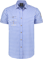 Trachtenhemd Blauw/Wit Korte Mouw (55% katoen)