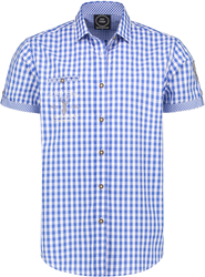 Trachtenhemd Blauw/Wit Korte Mouw (55% katoen)