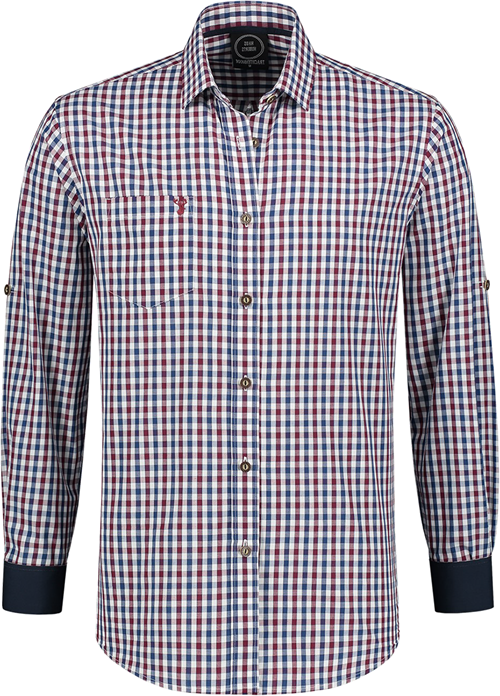 Trachtenhemd Wijnrood/Wit/Donkerblauw (100% katoen)  