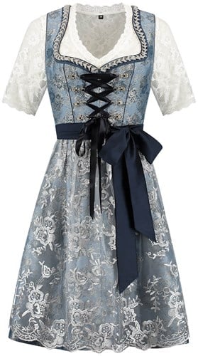 Dirndl Blauw-Grijs Bloemen Luxe (60cm) - 2dlg