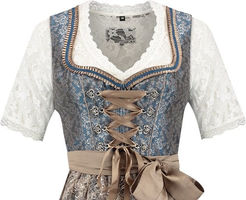 Dirndl Blauw-Bruin Luxe (60cm) - 2dlg (detail bovenkant)