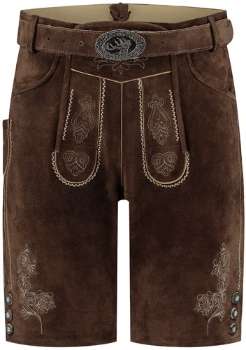 Heren Lederhose Kort Luxe Bruin met Riem (rundleer)