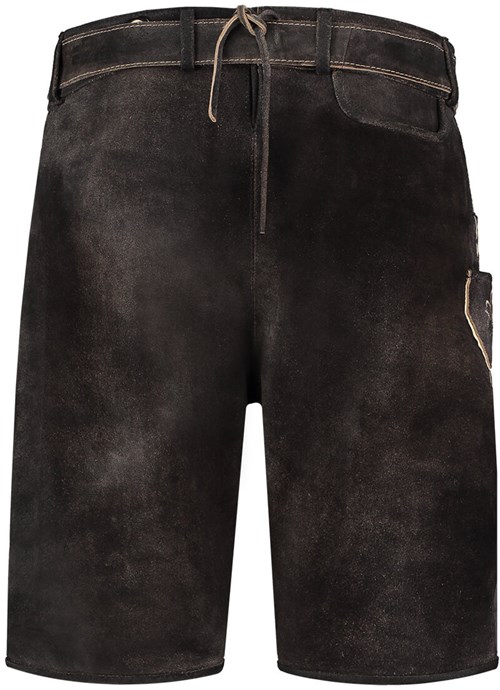 Heren Lederhose Kort Luxe Vintage Antraciet (rundleer) (achterkant zonder hengsels)