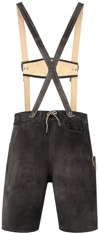 Heren Lederhose Kort Luxe Vintage Antraciet (rundleer) (achterkant)