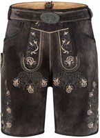 Heren Lederhose Kort Luxe Vintage Antraciet (rundleer) (voorkant zonder hengsels)