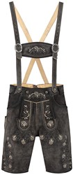 Heren Lederhose Kort Luxe Vintage Antraciet Rundleer