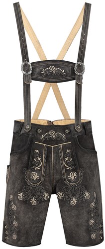 Heren Lederhose Kort Luxe Vintage Antraciet Rundleer
