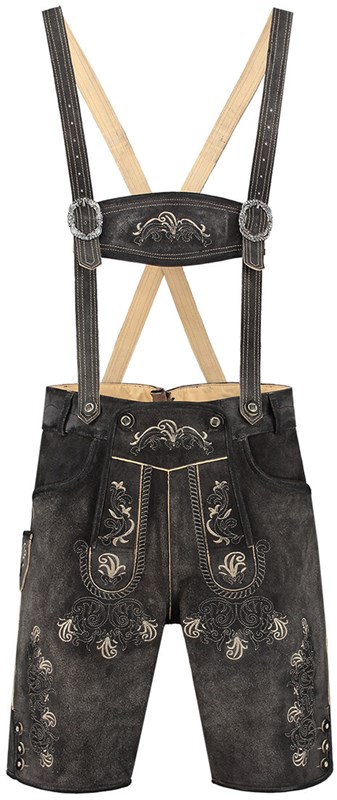 Heren Lederhose Kort Luxe Vintage Antraciet Rundleer