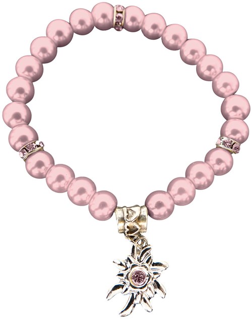 Trachten Parelarmband Roze met Edelweiss