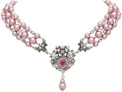 Tiroler Trachten Ketting Roze met Parels en Strass