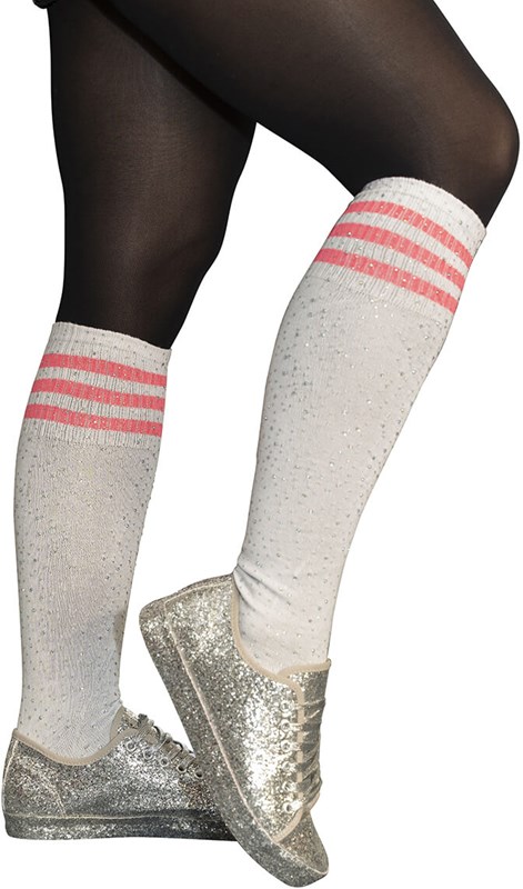 Cheerleader Sokken Wit-Roze met Strass