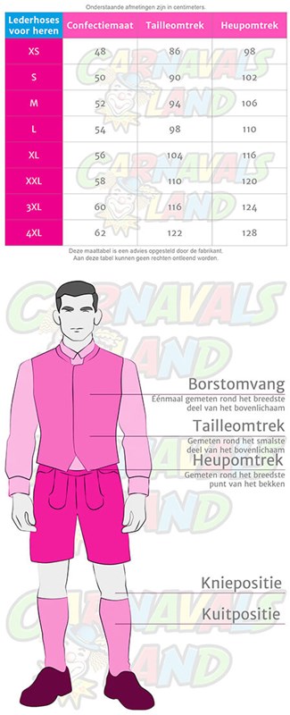 Maattabel Lederhoses Heren (9106)