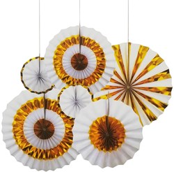 Set Decoratie Waaiers Goud-Wit (6st)