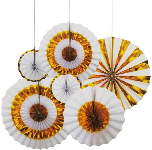 Set Decoratie Waaiers Goud-Wit (6st)