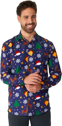Kerst Overhemd Suitmeister Christmas Icons Blue