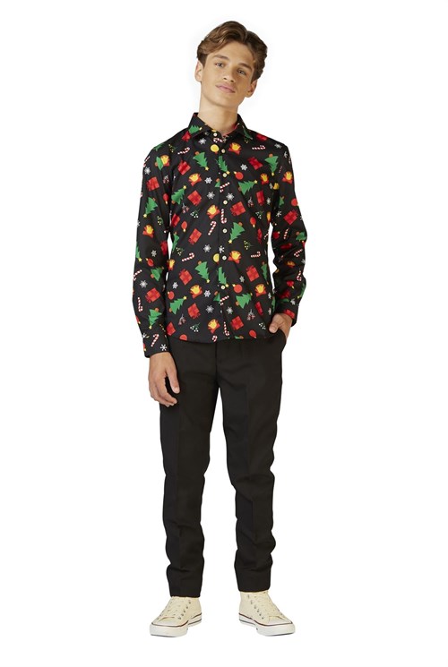 Overhemd OppoSuits Christmas Icons Black voor jongens
