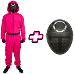 Pakket Squid Game - Dames Kostuum en Masker Cirkel