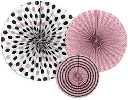 Decoratie Waaiers Roze/Wit/Zwart (3st)