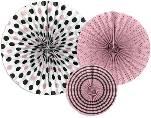 Decoratie Waaiers Roze/Wit/Zwart (3st)