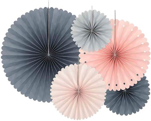 Decoratie Waaiers Roze/Grijs (5st)