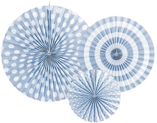 Decoratie Waaiers Blauw/Wit (3st)