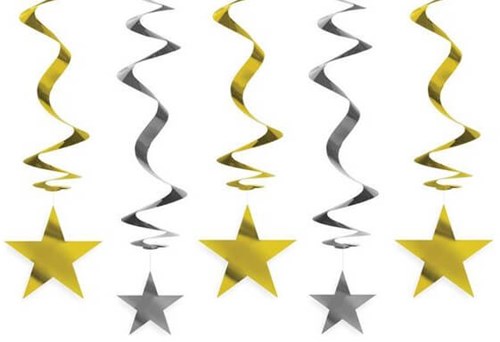 Hangdeco Swirl Ster Goud/Zilver (5st)