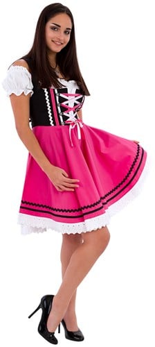 Tiroler Dirndl Zwart-Pink 50cm 2dlg. (100% Katoen)