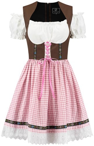 Jurkje Sexy Dirndl Bruin-Roze Geblokt
