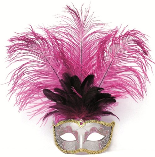 Venetiaans Masker Grote Veer Roze (product)