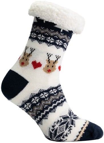 Huissokken Rudolf Donkerblauw/Wit